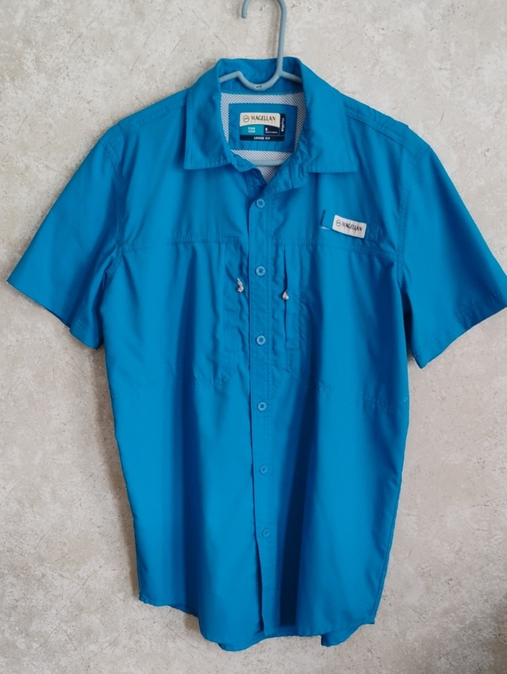 Magellan Outdoors Men’s  Teal-Blue Button-Up Performance Shirt, Fishing